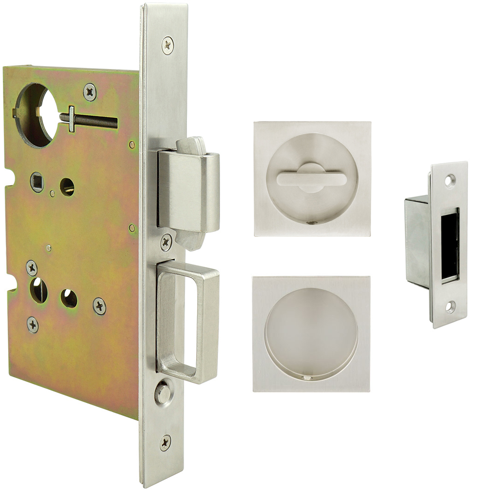 Inox PD8460 Mortise Pocket Door Patio Lockset, FH23 Square Flush Pull