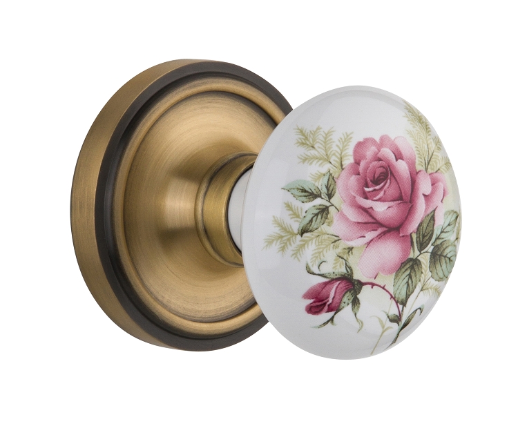 Nostalgic Warehouse Classic Rosette with White/Rose Porcelain Knob - Mortise Lock