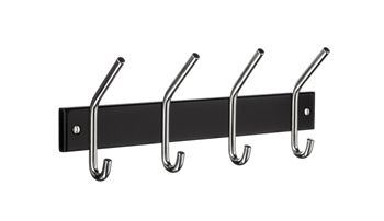 Beslagsboden Profile Quadruple Hook Rack - Chrome Stainless Steel and Black Wood