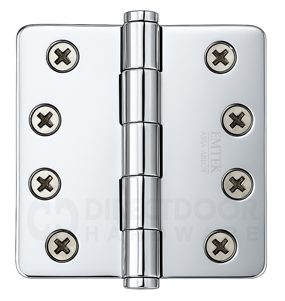 Emtek 4 Inch Solid Brass Residential Duty Door Hinges with 1/4 Inch Round Corners (pair)