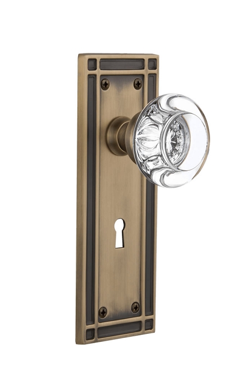 Nostalgic Warehouse Mission Plate with Round Clear Crystal Knob - Mortise Lock