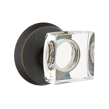 Emtek Square Crystal Knob with Sandcast Style 2 Rosette