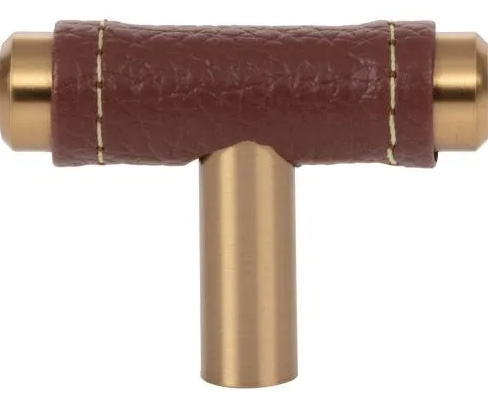 Atlas Homewares Zanzibar Brown Leather Knob 1 7/8 Inch Warm Brass